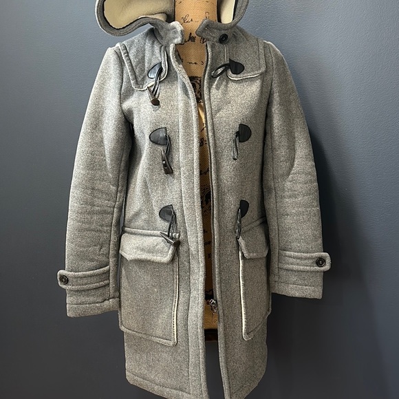 ZARA Winter Coat XS Grey White Fur Lined Hood Toggle Coat - Picture 1 of 10